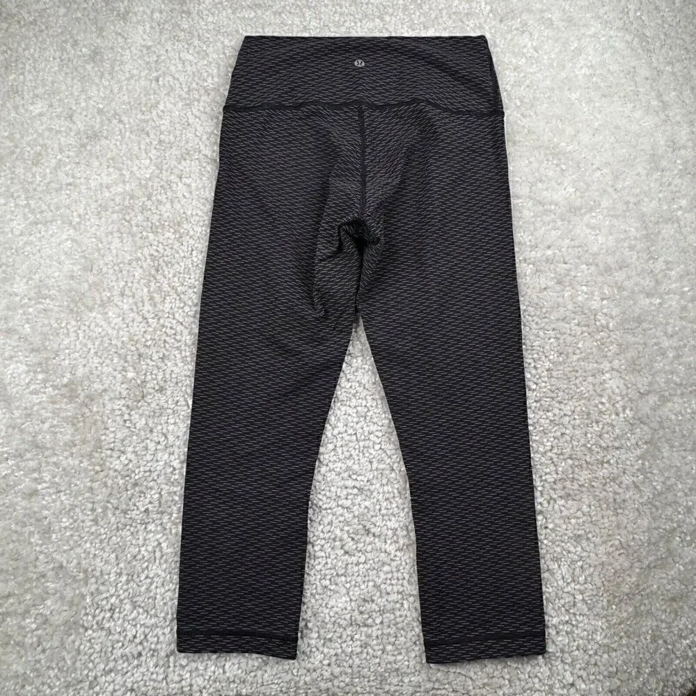Lululemon Wunder Under High Rise Crop Legging Black Gray Textured Print